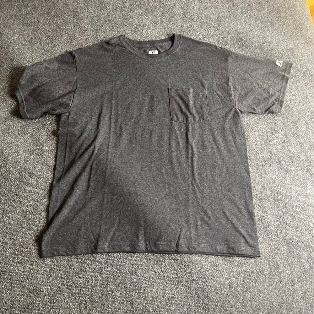 Russell Athletic Mens Gray Pocket T-Shirt Short Sleeve Crew Neck Large Charcoal